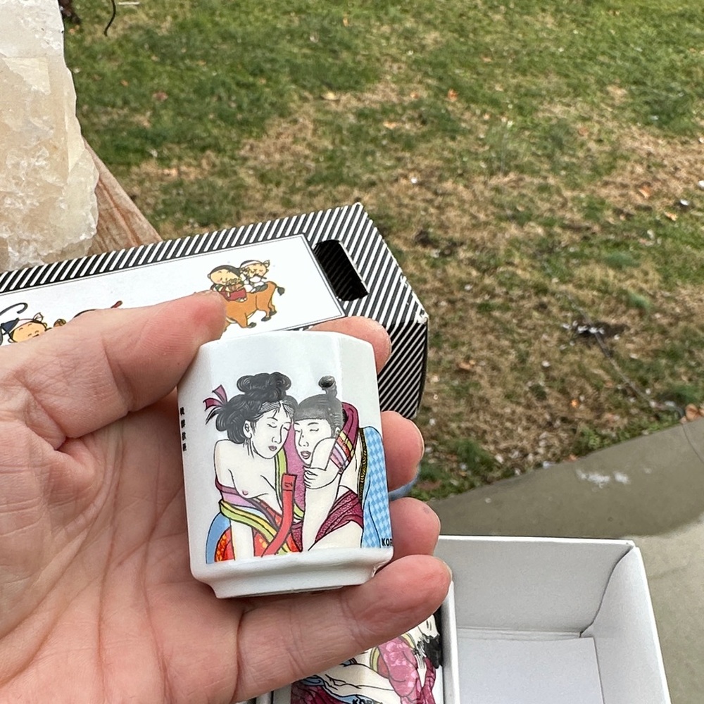 Japanese Sake Shot Glass Set. Vintage. Kama Sutra Geisha Girl Designed - Picture 6 of 8